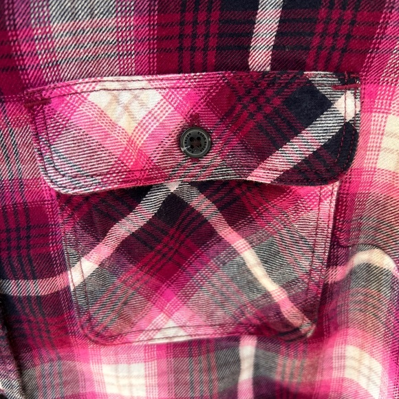 Eddie Bauer Plaid Flannel Shirt Button Up Cotton/Tencel Pink Black Women Medium - Picture 3 of 8